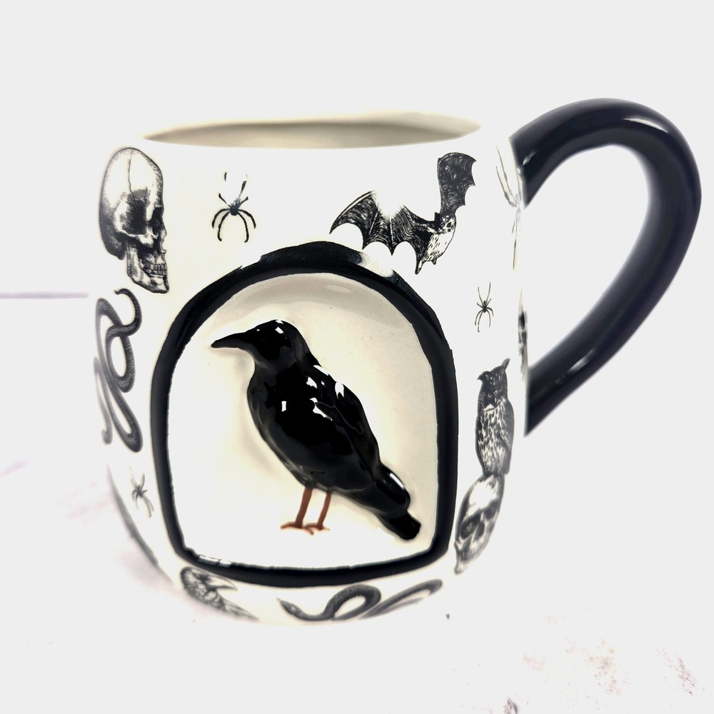 Salem St Raven Crow Skull Owl Bat Spider Halloween Mug Hand Painted Ceramic
